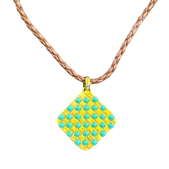 New Willow House Jewelry by Sara Blaine Biji Aqua Beads Braided Leather Necklace - Picture 2 of 9